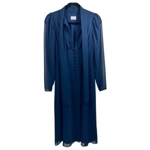 Wilfred Navy Blue Midi Dress with Tie Neck